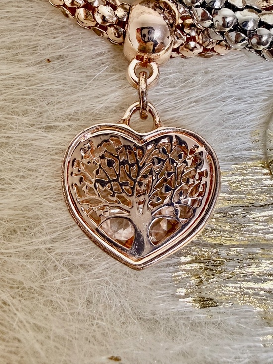 3 Pc Heart Charm Bracelet Set Gold Silver and Rose Gold Tones Tri Color - Picture 2 of 3